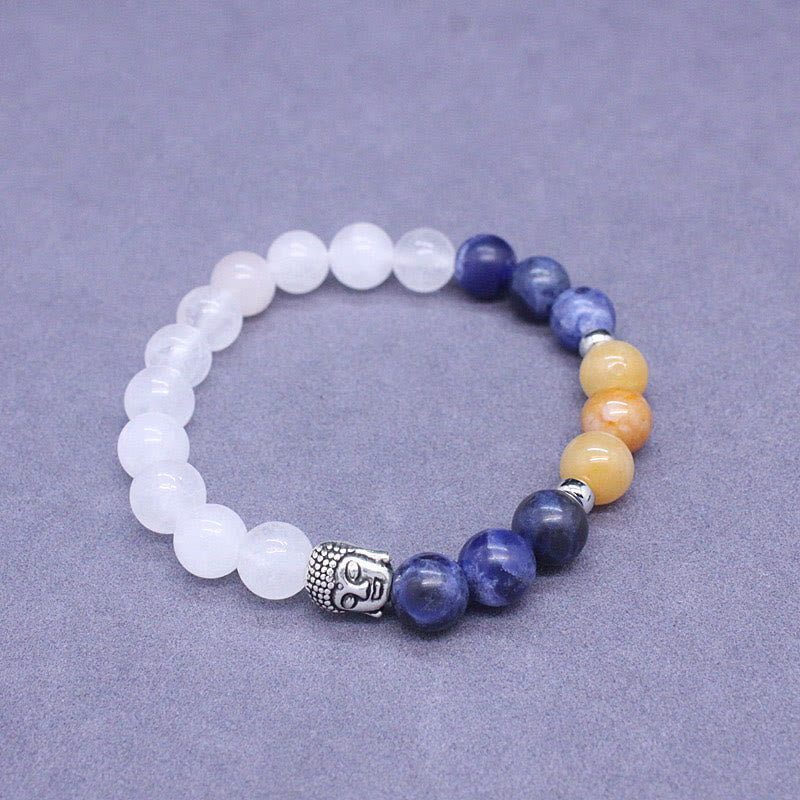 Pulsera de protección para cabeza de Buda con piedras de Buda, ónix negro natural, piedra blanca, aventurina verde, ojo de tigre, ágata, colores variados