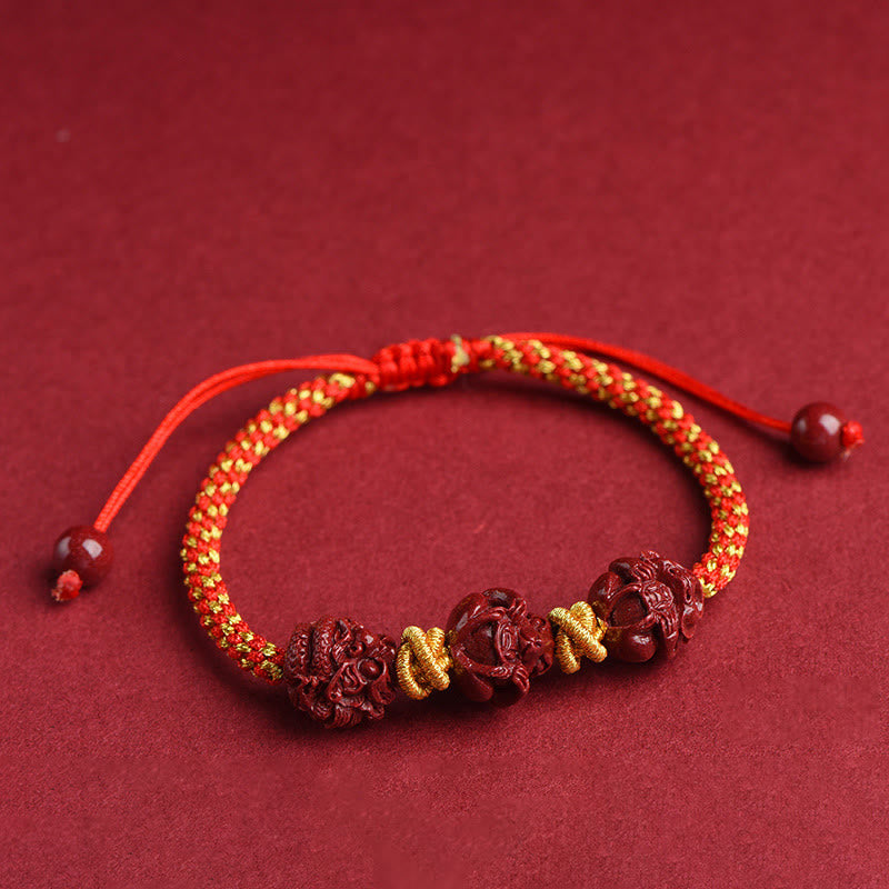 Buddha Stones Handgemachtes Zinnober-Armband mit chinesischem Sternzeichen, rote Schnur, geflochten, Glücksarmband