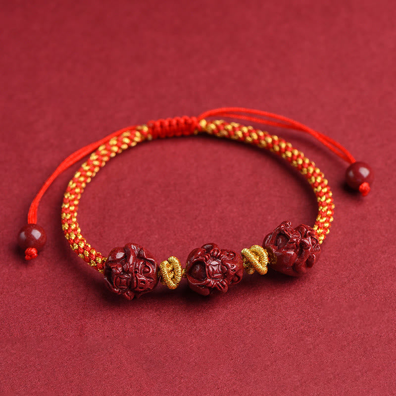 Buddha Stones Handgemachtes Zinnober-Armband mit chinesischem Sternzeichen, rote Schnur, geflochten, Glücksarmband