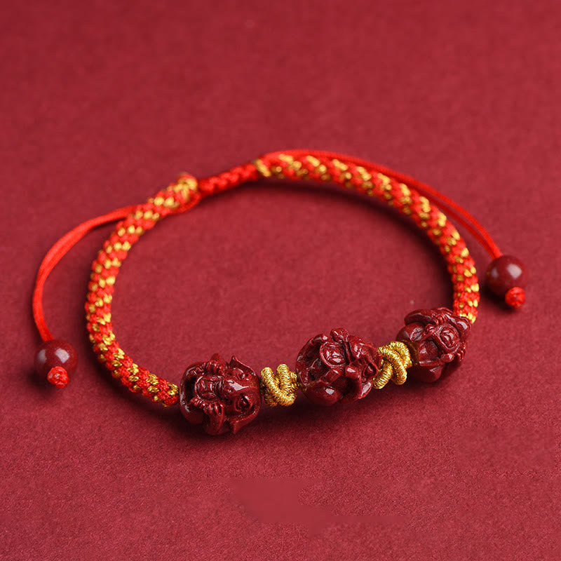 Buddha Stones Handgemachtes Zinnober-Armband mit chinesischem Sternzeichen, rote Schnur, geflochten, Glücksarmband