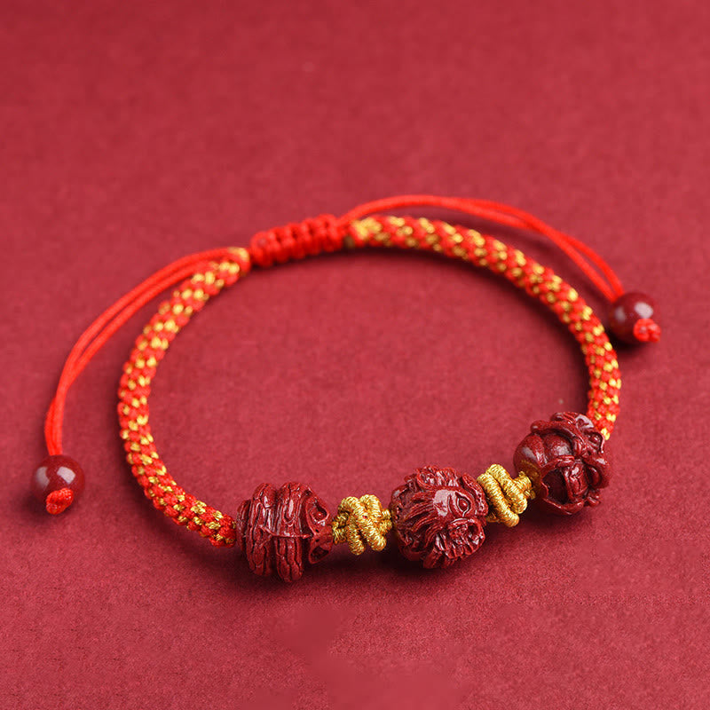 Buddha Stones Handgemachtes Zinnober-Armband mit chinesischem Sternzeichen, rote Schnur, geflochten, Glücksarmband