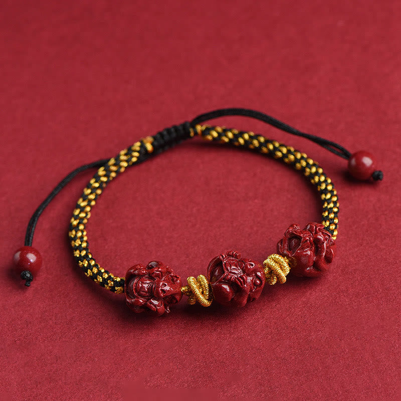 Buddha Stones Handgemachtes Zinnober-Armband mit chinesischem Sternzeichen, rote Schnur, geflochten, Glücksarmband