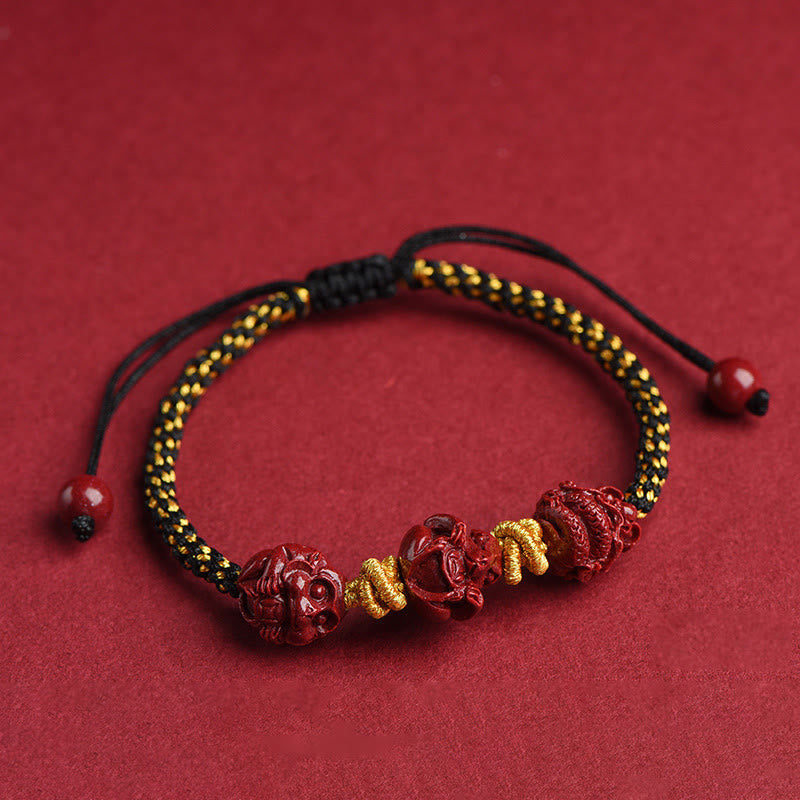 Buddha Stones Handgemachtes Zinnober-Armband mit chinesischem Sternzeichen, rote Schnur, geflochten, Glücksarmband