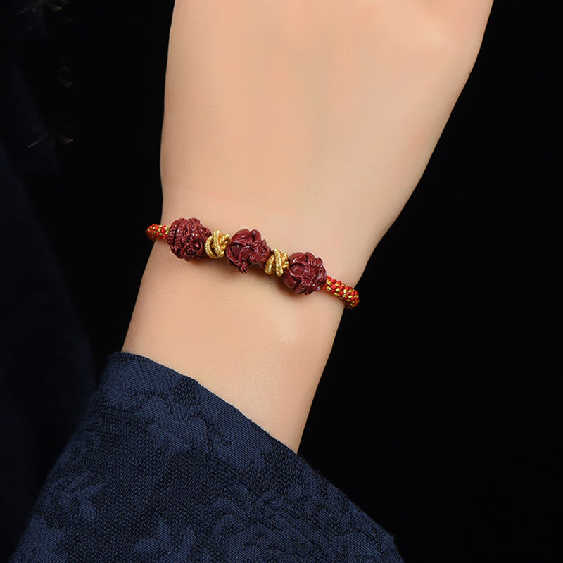 Buddha Stones Handgemachtes Zinnober-Armband mit chinesischem Sternzeichen, rote Schnur, geflochten, Glücksarmband