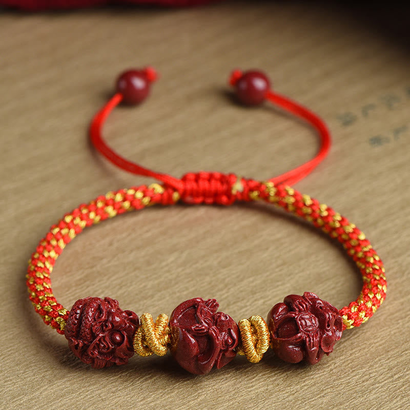 Buddha Stones Handgemachtes Zinnober-Armband mit chinesischem Sternzeichen, rote Schnur, geflochten, Glücksarmband