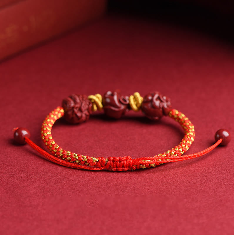 Buddha Stones Handgemachtes Zinnober-Armband mit chinesischem Sternzeichen, rote Schnur, geflochten, Glücksarmband