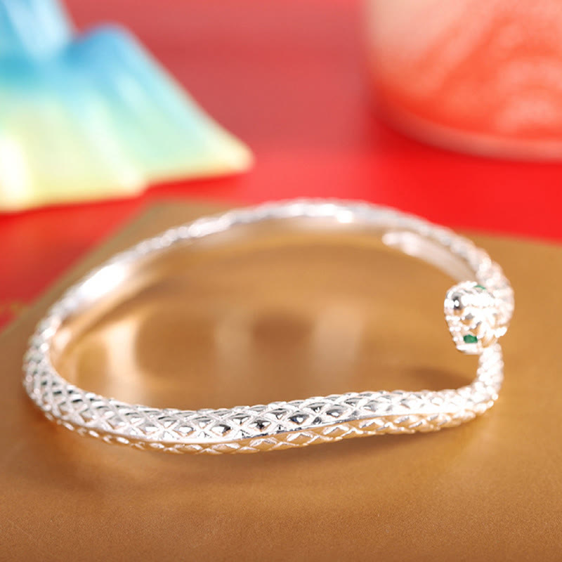 Pulsera brazalete con piedras de Buda en plata de ley 999 con protección del Año de la Serpiente