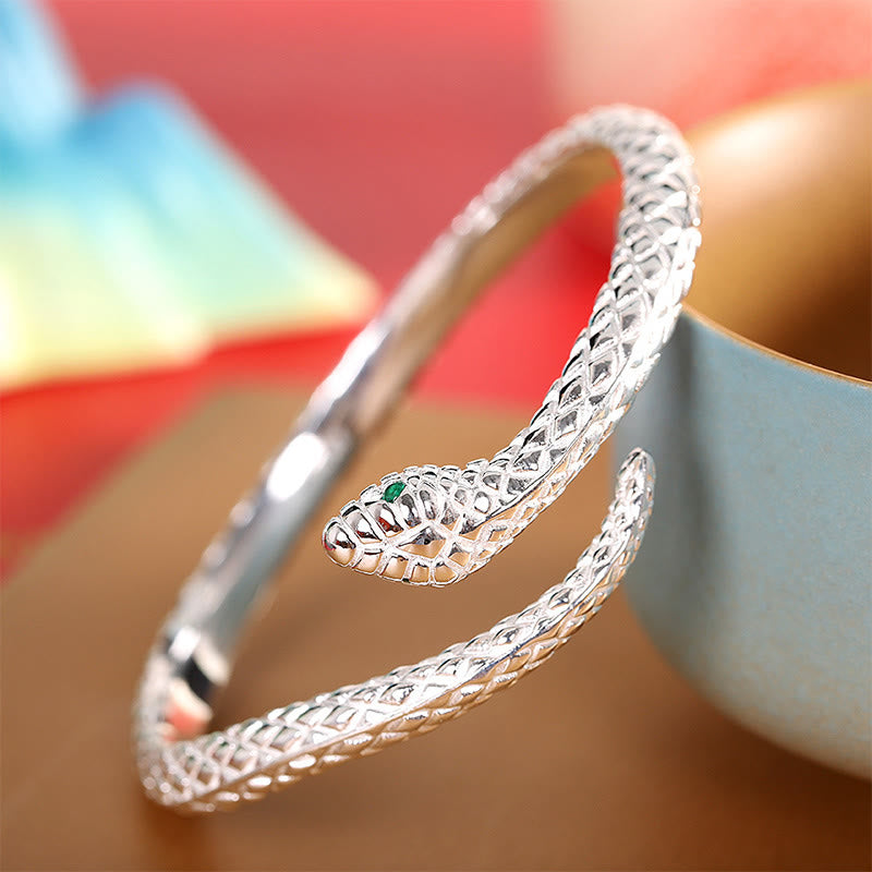 Pulsera brazalete con piedras de Buda en plata de ley 999 con protección del Año de la Serpiente