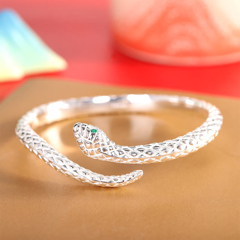 Pulsera brazalete con piedras de Buda en plata de ley 999 con protección del Año de la Serpiente