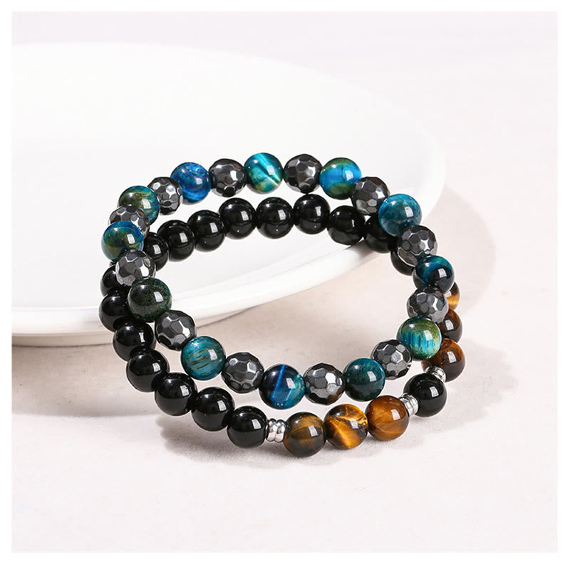 Buddha Stones 2er-Set mit Hämatit-Tigerauge, blauem Tigerauge, kraftvollem Armband