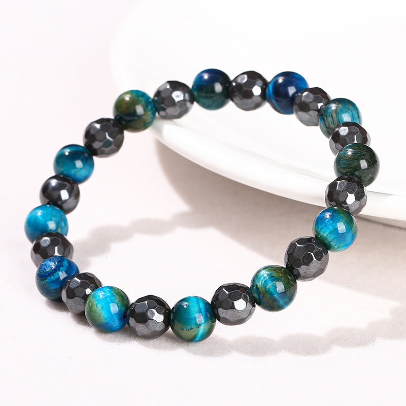 Buddha Stones 2er-Set mit Hämatit-Tigerauge, blauem Tigerauge, kraftvollem Armband