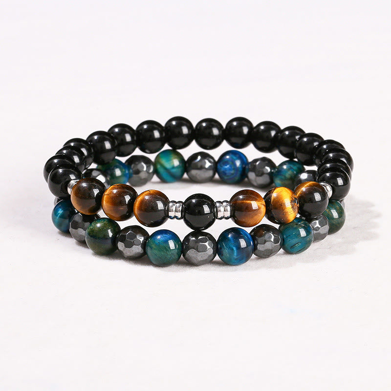 Buddha Stones 2er-Set mit Hämatit-Tigerauge, blauem Tigerauge, kraftvollem Armband