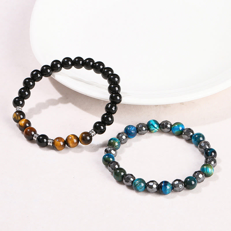 Buddha Stones 2er-Set mit Hämatit-Tigerauge, blauem Tigerauge, kraftvollem Armband