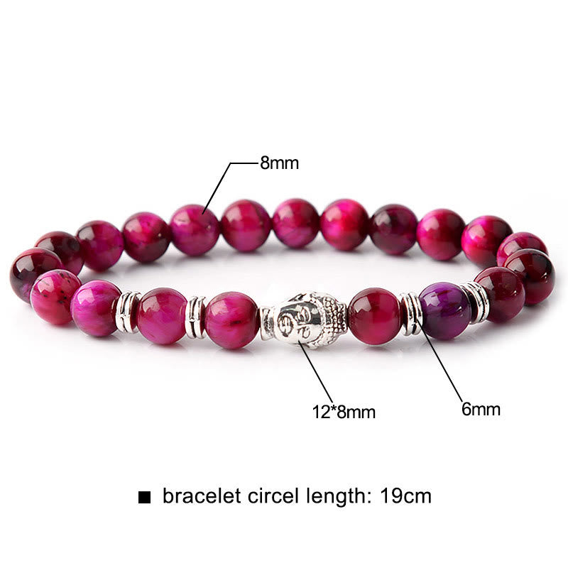 Buddha-Steine, blau, grün, rot, Tigerauge, Buddha-Kopf, Balance-Armband
