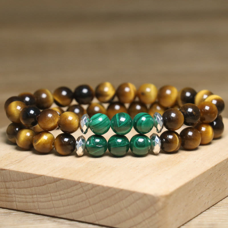 Pulsera de coraje de ojo de tigre verde con piedras de Buda