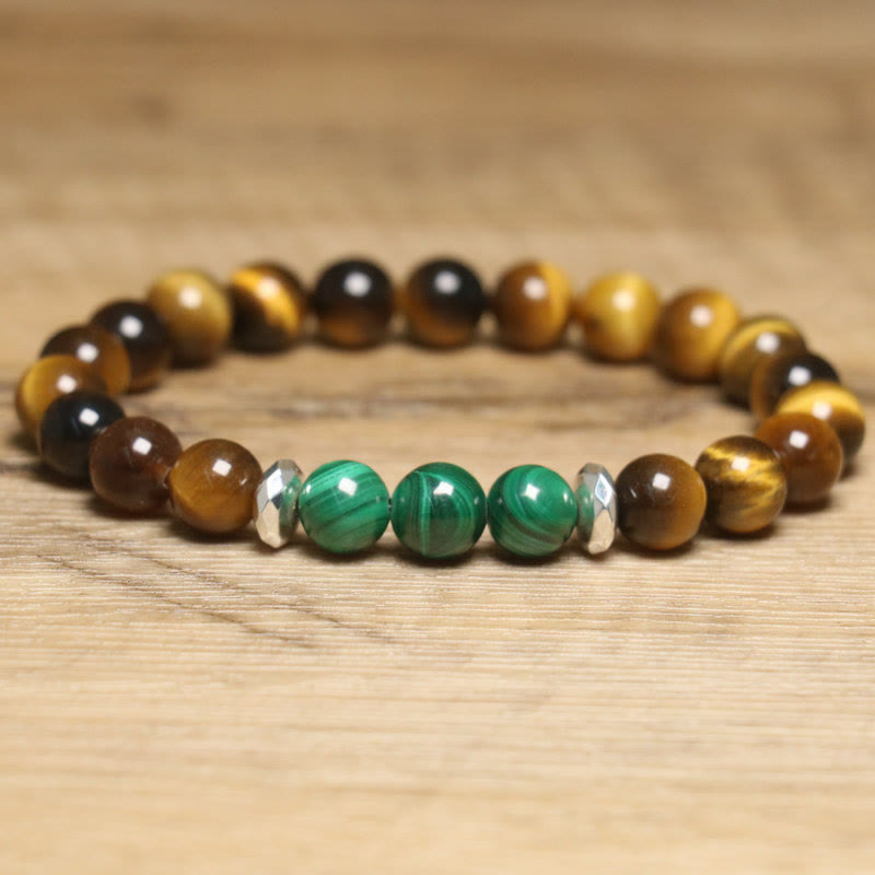 Pulsera de coraje de ojo de tigre verde con piedras de Buda