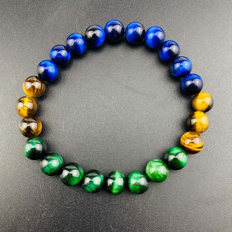 Pulsera de equilibrio de ojo de tigre azul y ojo de tigre verde con piedras de Buda
