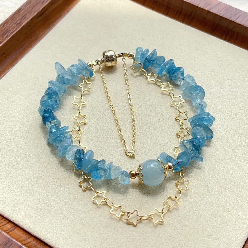 Buddha Stones Aquamarin Kies Design Stern Heilung Magnetschnalle Armband