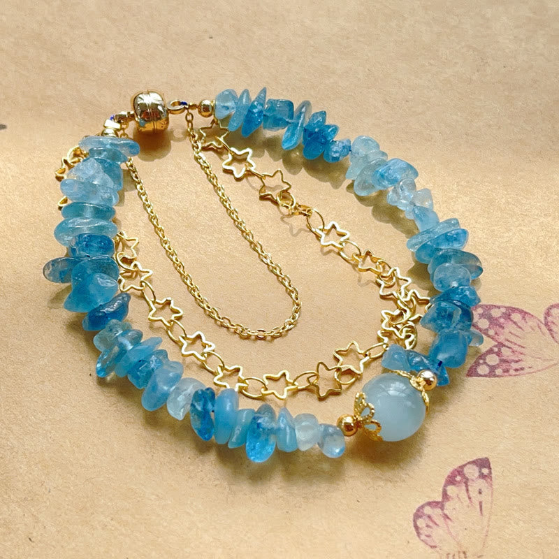 Buddha Stones Aquamarin Kies Design Stern Heilung Magnetschnalle Armband