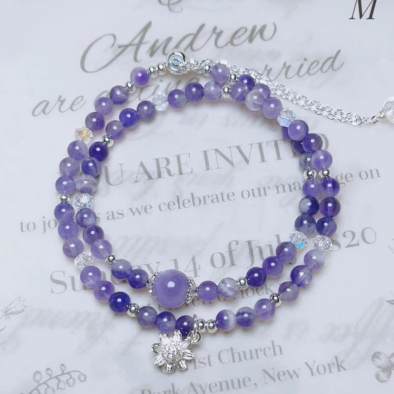 Pulsera de doble vuelta con piedras de Buda, amatista, cristal y girasol para la conciencia espiritual