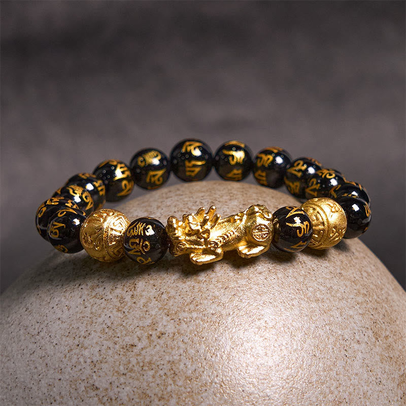 Buddha Stones FengShui PiXiu Obsidian Reichtum Armband