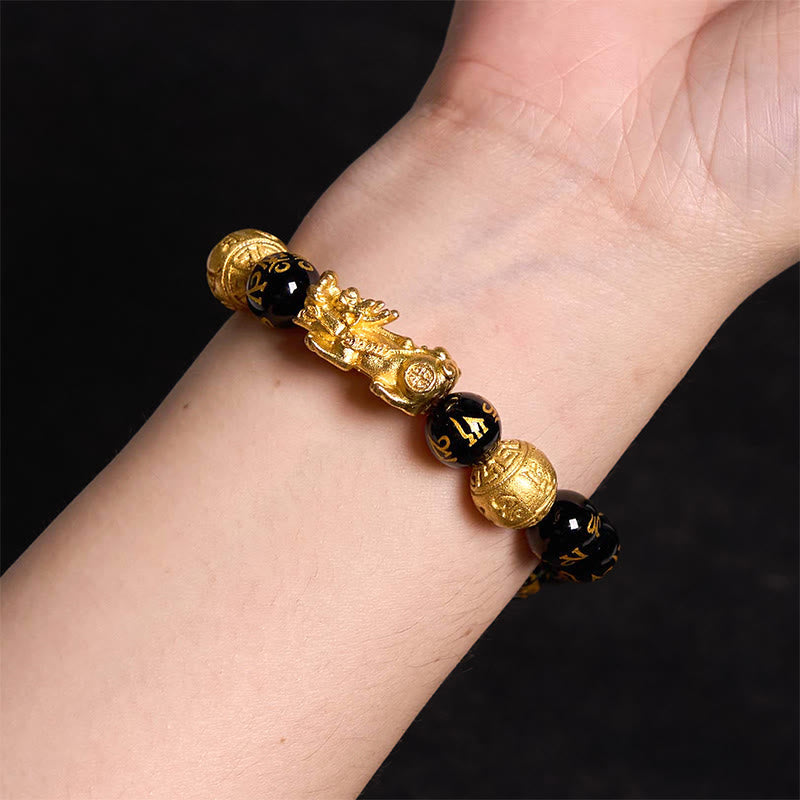 Buddha Stones FengShui PiXiu Obsidian Reichtum Armband