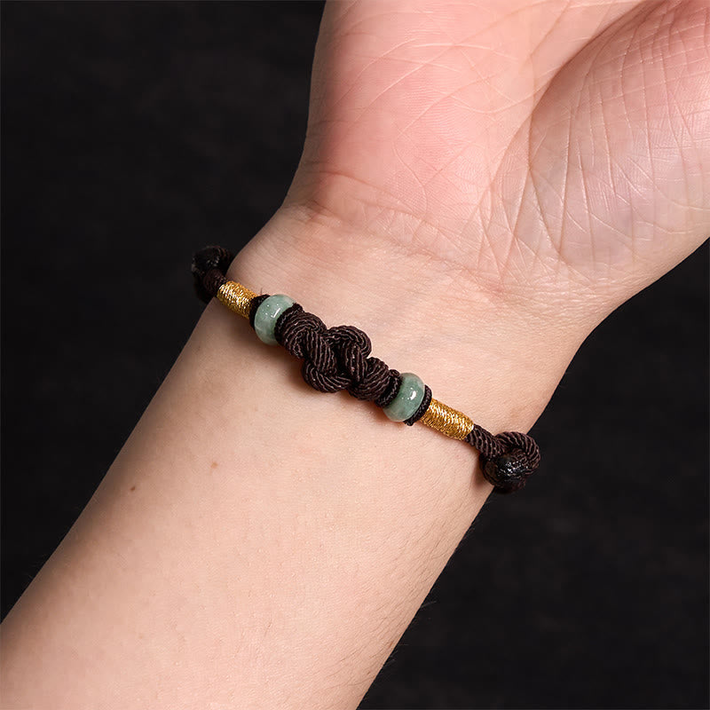 Pulsera trenzada de pareja con nudo de la fortuna y jade rojo con piedras de Buda