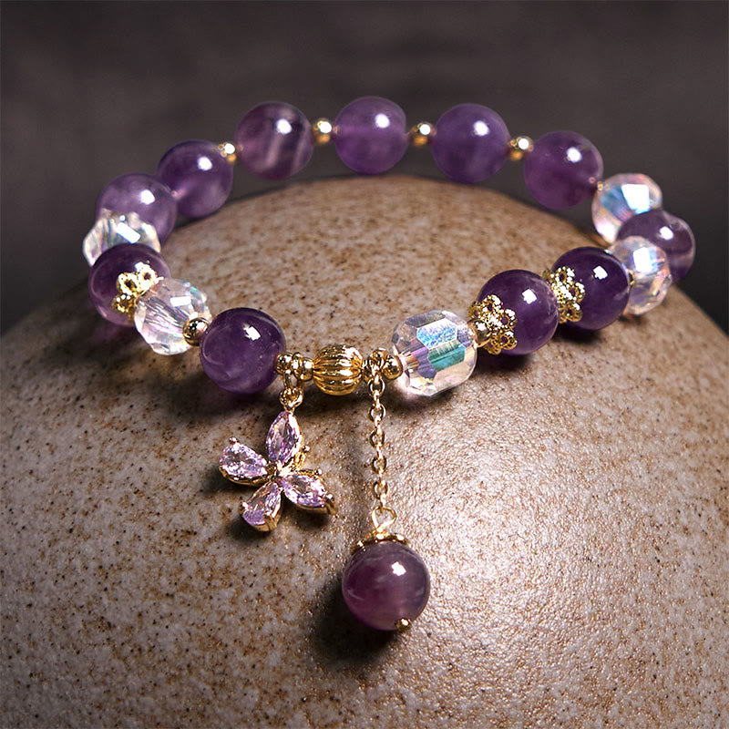 Pulsera con dije de mariposa espiritual de cristal de amatista natural de Buda