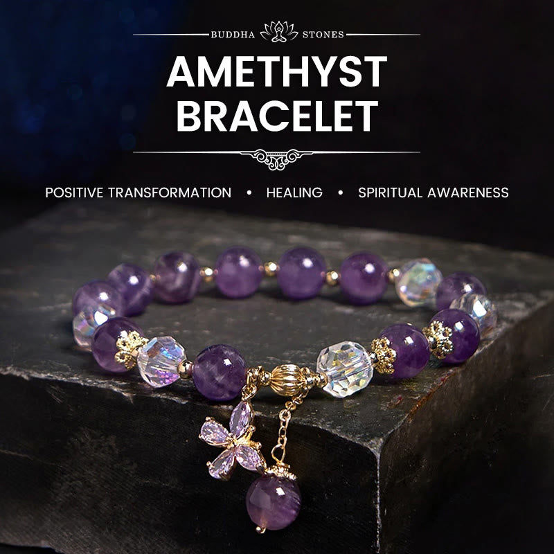 Pulsera con dije de mariposa espiritual de cristal de amatista natural de Buda
