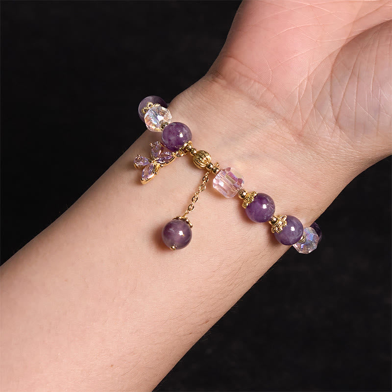 Pulsera con dije de mariposa espiritual de cristal de amatista natural de Buda