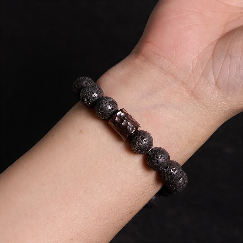 Pulsera curativa de piedra de lava, ébano y ojo de tigre