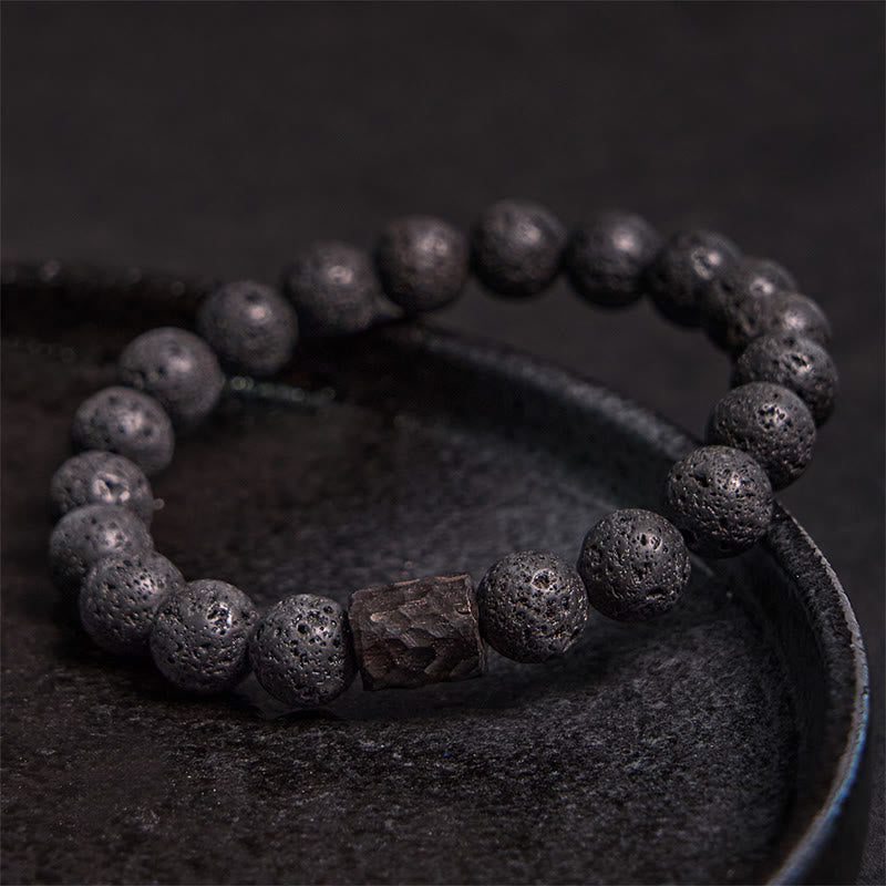 Pulsera curativa de piedra de lava, ébano y ojo de tigre