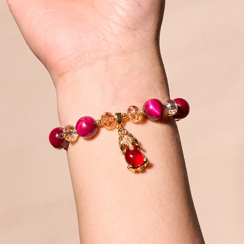 Pulsera de Buda con piedras de ojo de tigre rojo y zorro Pixiu para la protección y la confianza