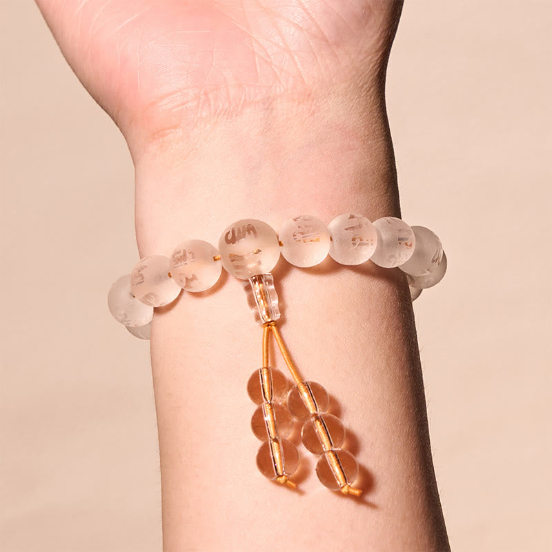 Pulsera de meditación Om Mani Padme Hum con piedras de Buda, cristal blanco del Tíbet, ónix negro