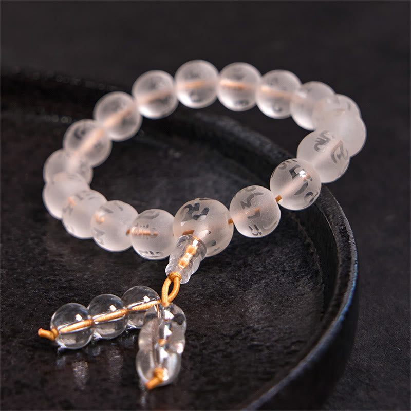 Pulsera de meditación Om Mani Padme Hum con piedras de Buda, cristal blanco del Tíbet, ónix negro