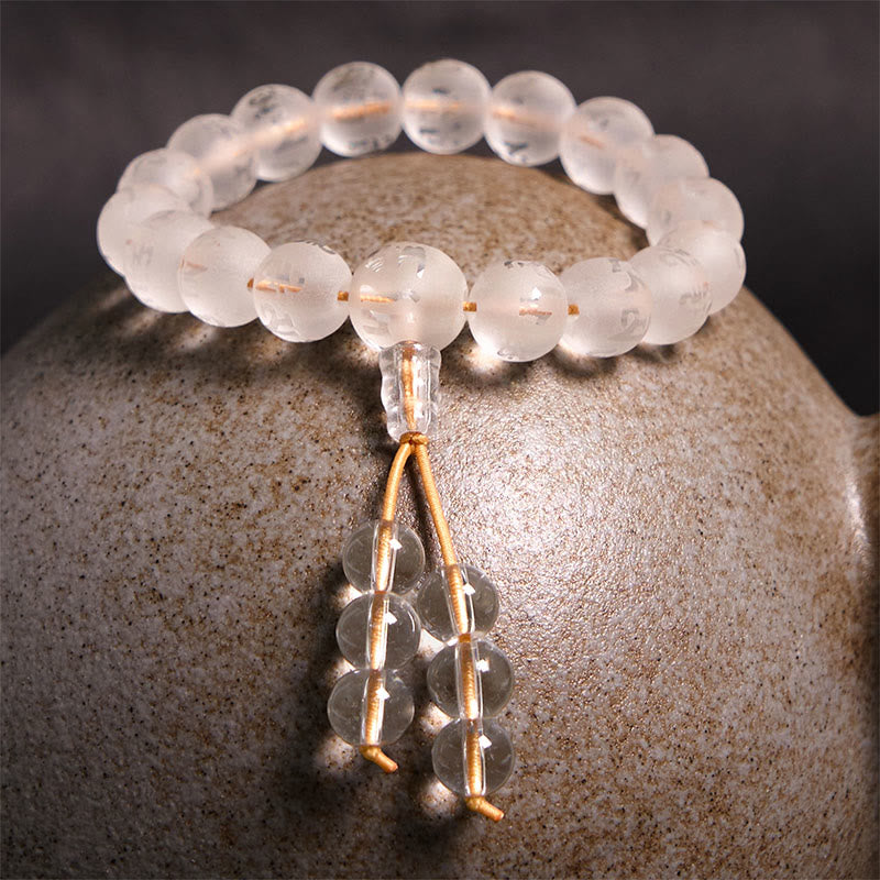 Pulsera de meditación Om Mani Padme Hum con piedras de Buda, cristal blanco del Tíbet, ónix negro