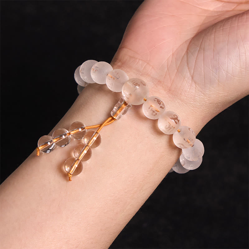 Pulsera de meditación Om Mani Padme Hum con piedras de Buda, cristal blanco del Tíbet, ónix negro