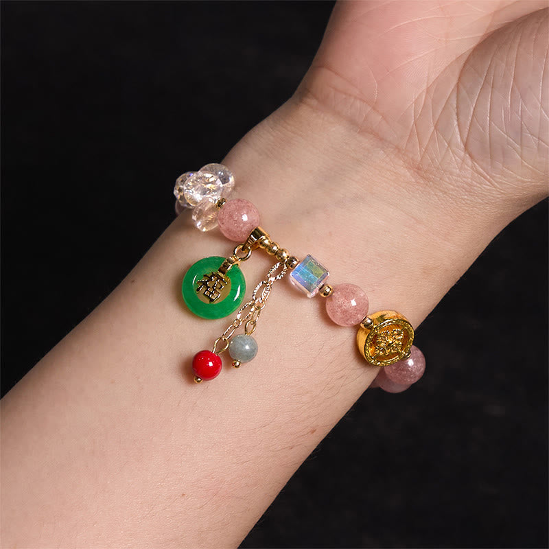 Pulsera curativa con dijes de jade fu y cuarzo fresa de Buda