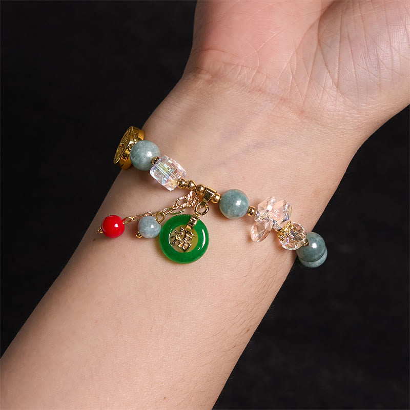 Pulsera curativa con dijes de jade fu y cuarzo fresa de Buda
