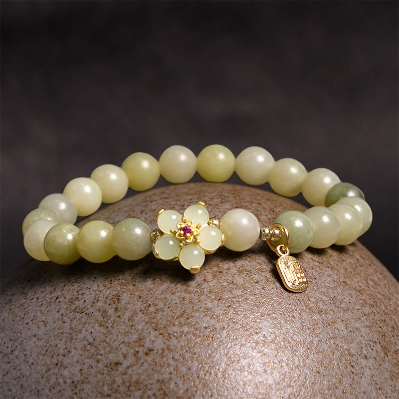 Pulsera de la suerte con amuleto de la suerte con flor de jade verde y piedras de Buda