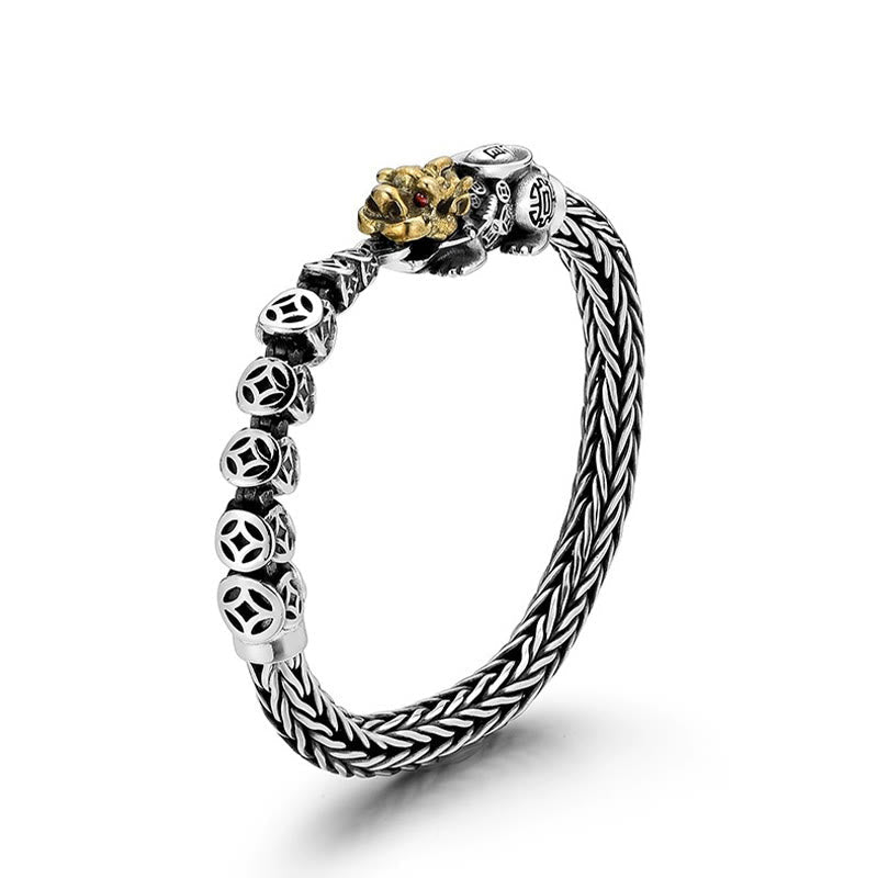 Pulsera de plata de ley 925 con lingotes de monedas de cobre PiXiu y piedras de Buda
