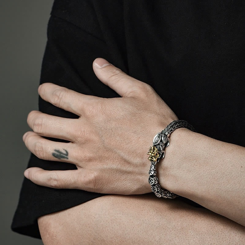 Pulsera de plata de ley 925 con lingotes de monedas de cobre PiXiu y piedras de Buda