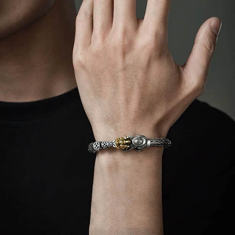 Pulsera de plata de ley 925 con lingotes de monedas de cobre PiXiu y piedras de Buda