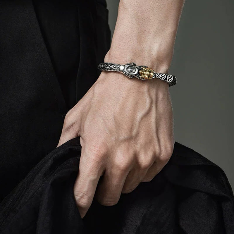 Pulsera de plata de ley 925 con lingotes de monedas de cobre PiXiu y piedras de Buda