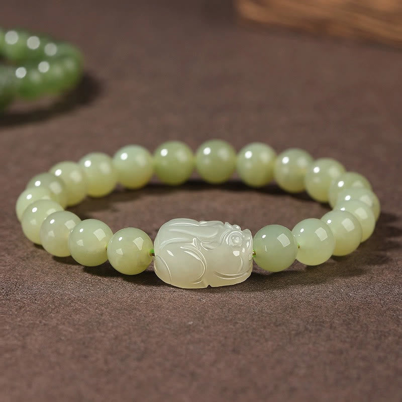 Pulsera de la suerte tallada con Pixiu de jade hetiano natural y piedras de Buda