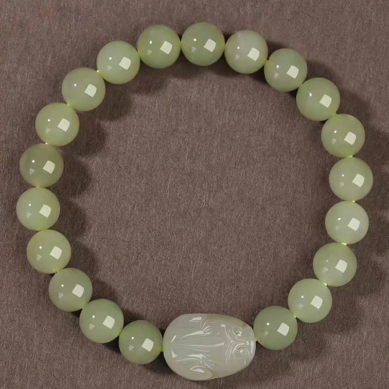 Pulsera de la suerte tallada con Pixiu de jade hetiano natural y piedras de Buda