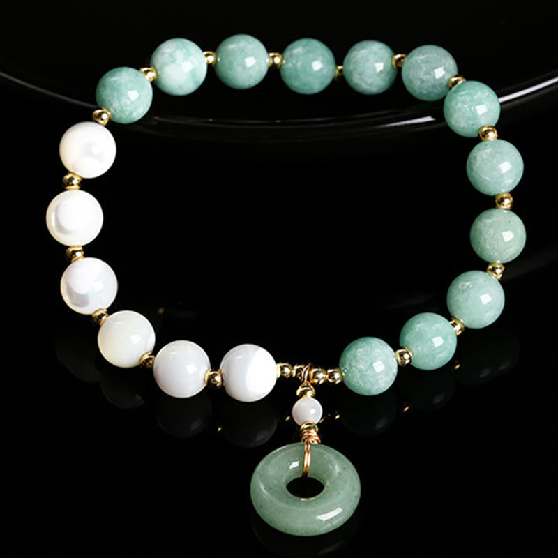 Pulsera de la abundancia con dije de hebilla de paz, caracol, herradura y jade de Buda