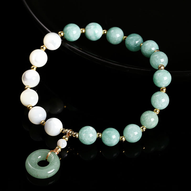 Pulsera de la abundancia con dije de hebilla de paz, caracol, herradura y jade de Buda