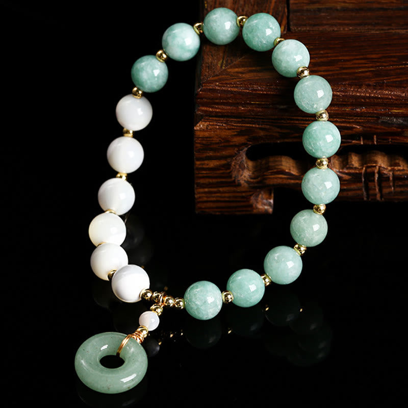 Pulsera de la abundancia con dije de hebilla de paz, caracol, herradura y jade de Buda