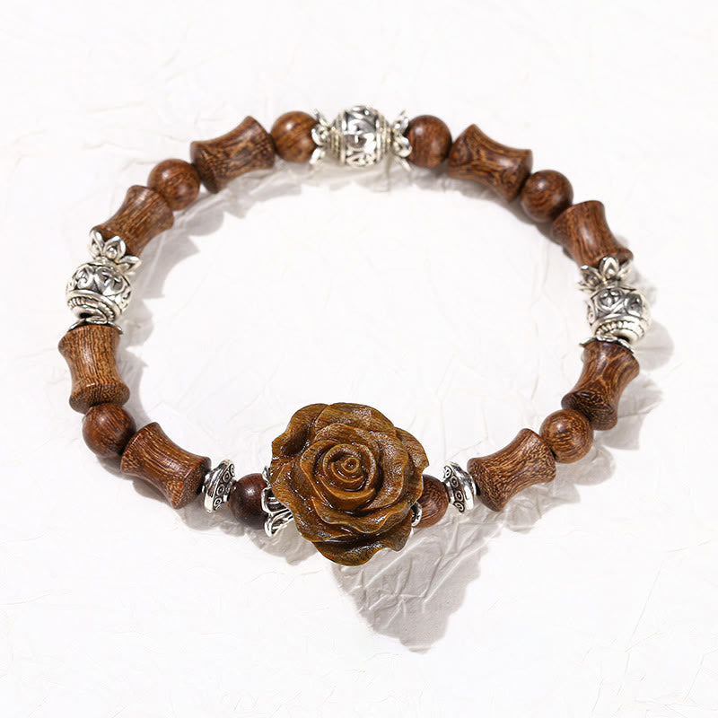 Pulsera curativa con camelia y sándalo y bambú con piedras de Buda